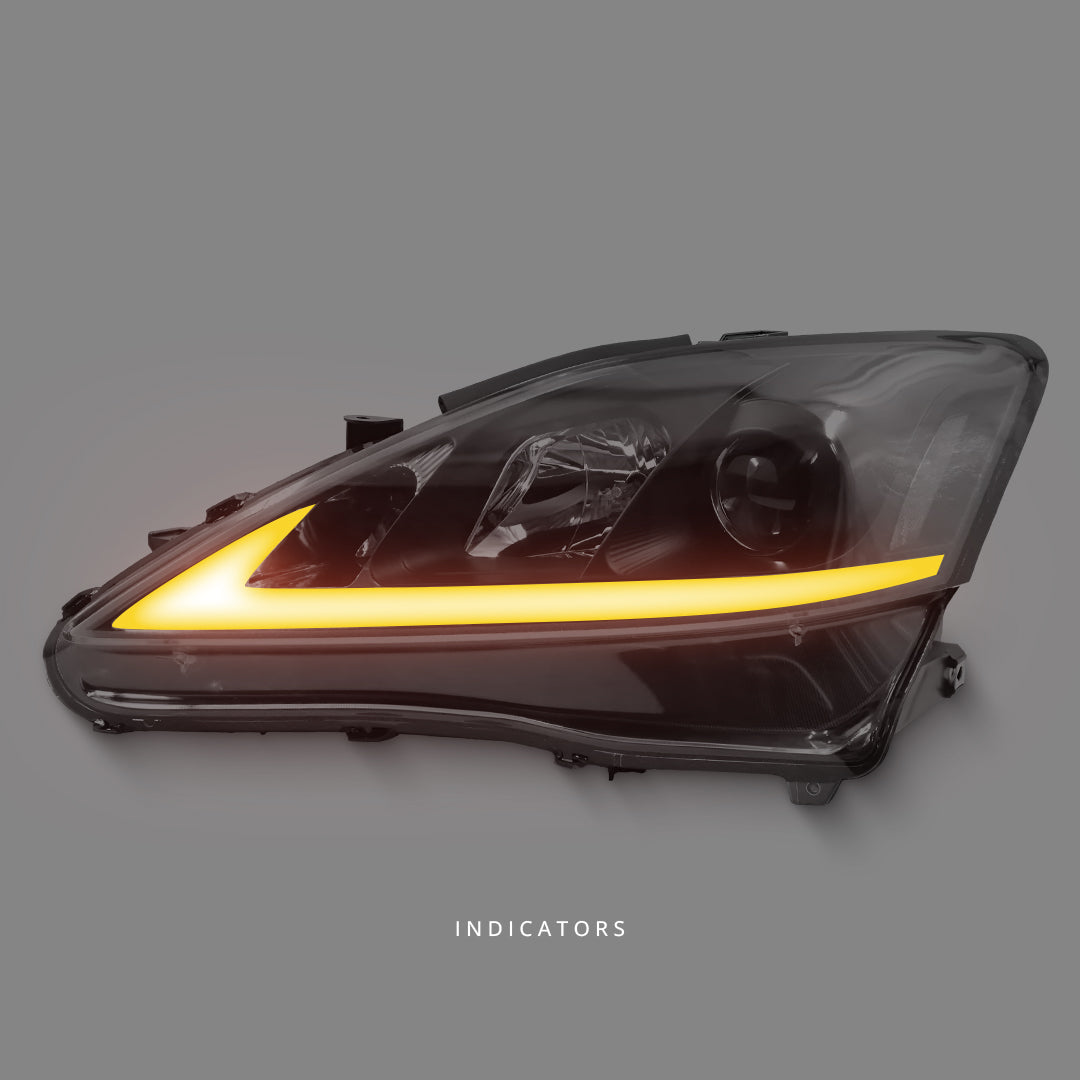 Lexus IS250 GSE20 (2005 - 2012) Black LED DRL Projector Headlights LH + RH