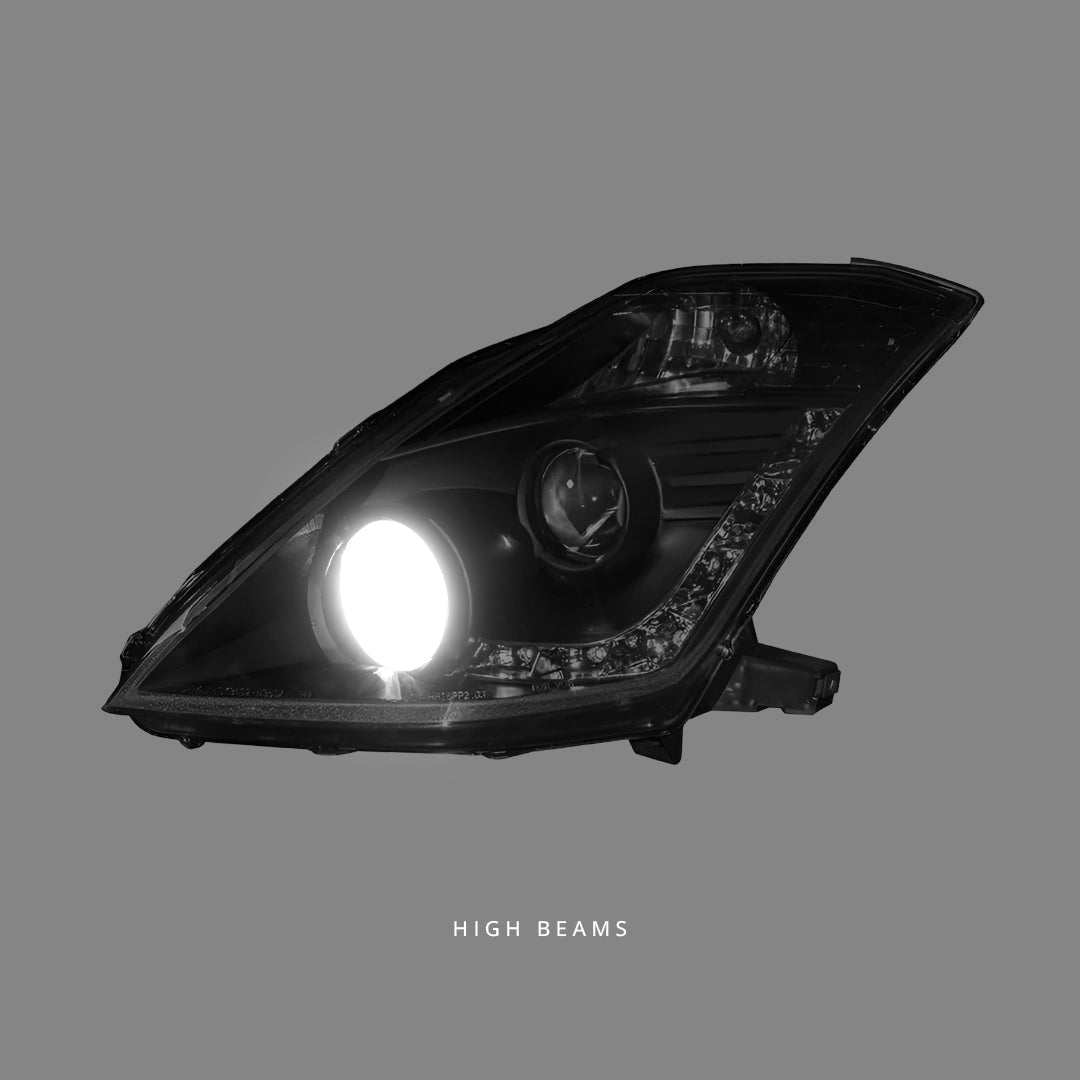 Nissan 350Z / Z33 Fairlady (2006 - 2008) Black LED DRL HID Type Projector Headlights LH + RH