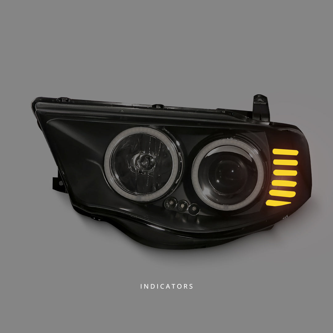 Mitsubishi Triton ML / MN (2006 - 2015) Black Ultra LED Angel Eyes Projector Headlights LH + RH