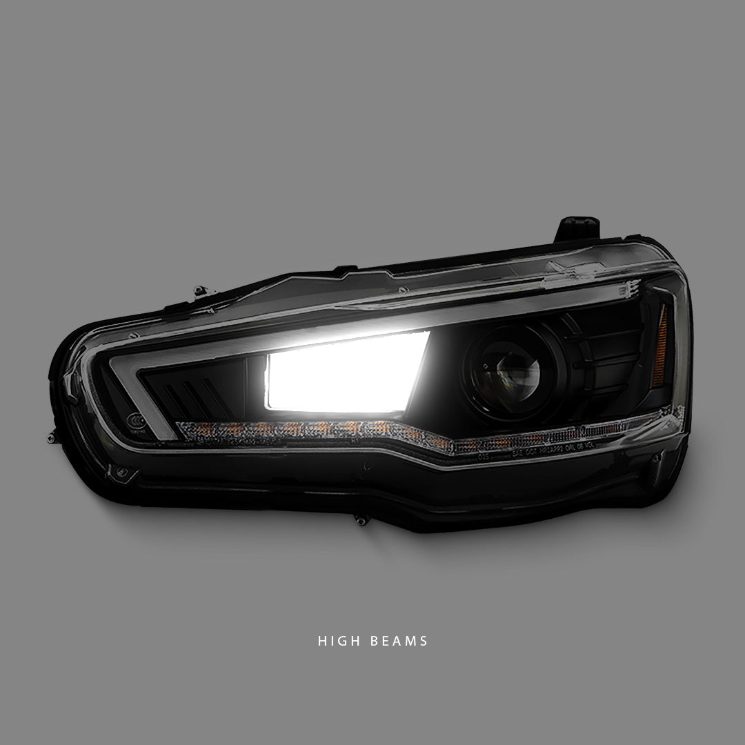 Mitsubishi Lancer CJ (2007 - 2018) Sequential Black V3 LED DRL HID Type Projector Headlights LH + RH
