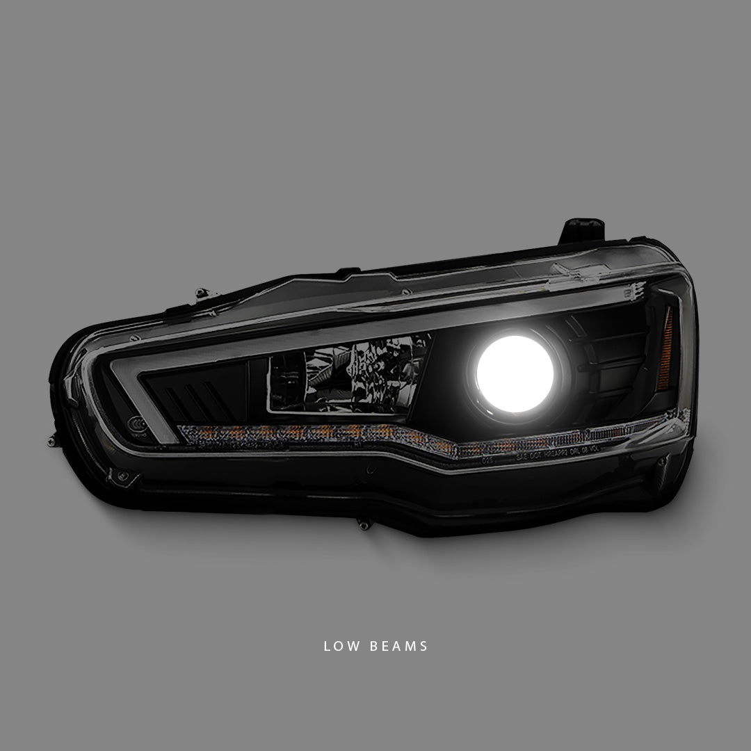 Mitsubishi Lancer CJ (2007 - 2018) Sequential Black V3 LED DRL HID Type Projector Headlights LH + RH