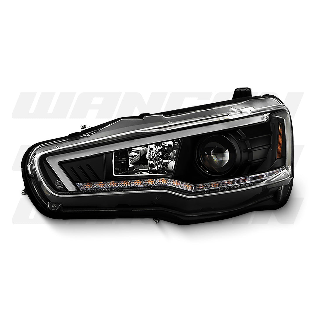 Mitsubishi Lancer CJ (2007 - 2018) Sequential Black V3 LED DRL HID Type Projector Headlights LH + RH