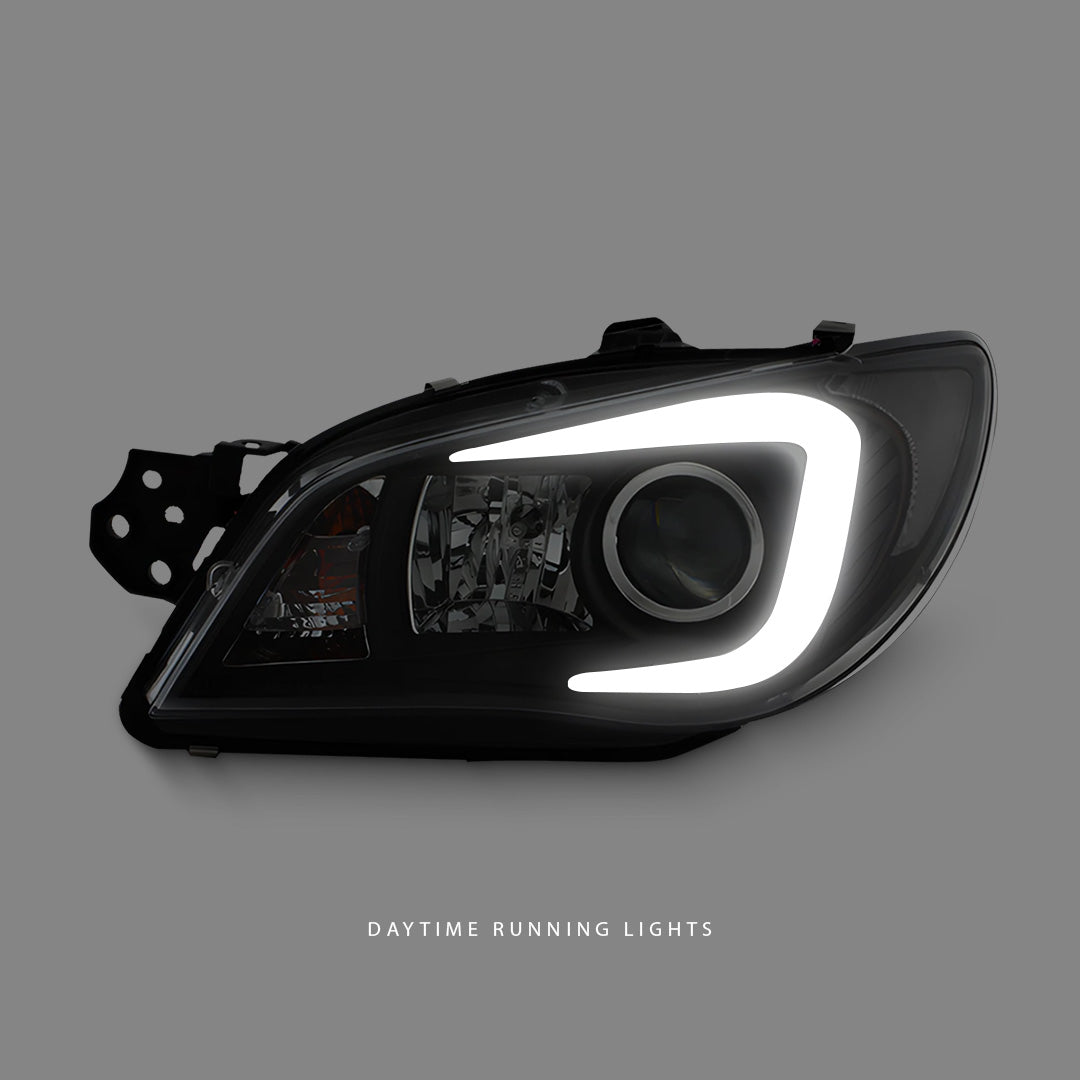 Subaru WRX STI GR (2008 - 2013) Black 3D LED DRL HID Type Projector Headlights LH + RH