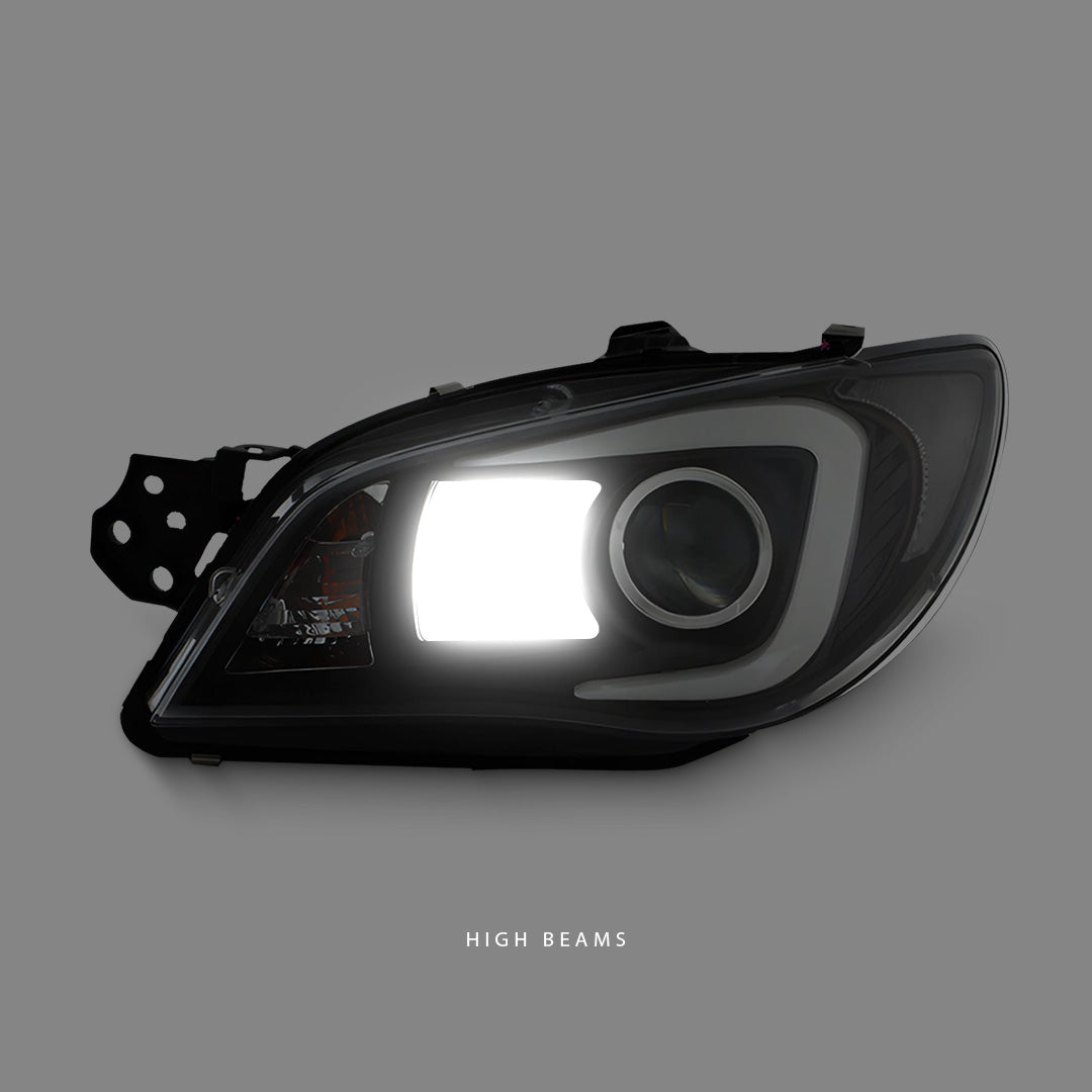 Subaru WRX STI GR (2008 - 2013) Black 3D LED DRL HID Type Projector Headlights LH + RH