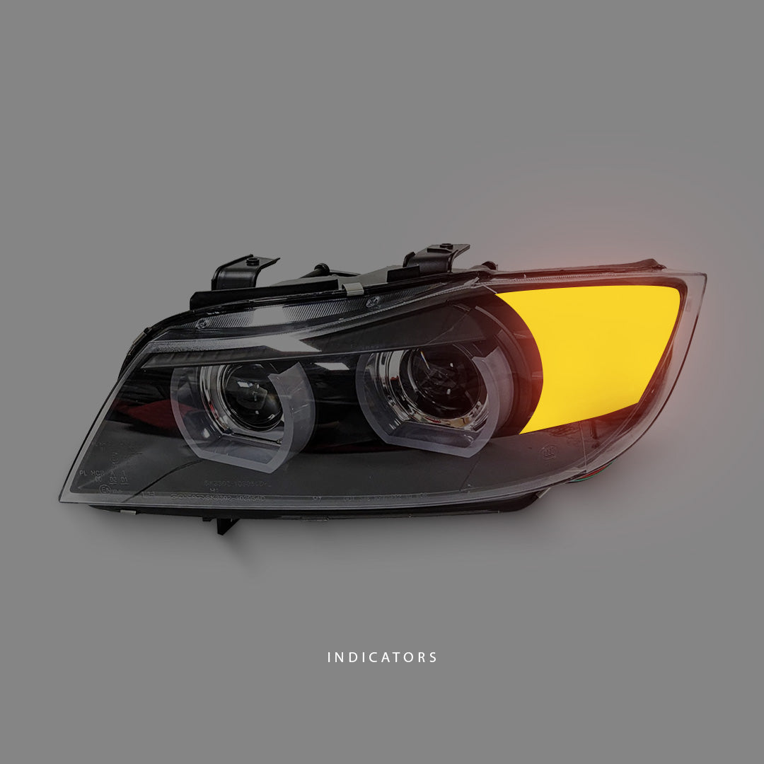 BMW 3-Series E90 Sedan Facelift (2009 - 2012) Black 3D LED DRL Angel Eyes Projector Headlights LH + RH