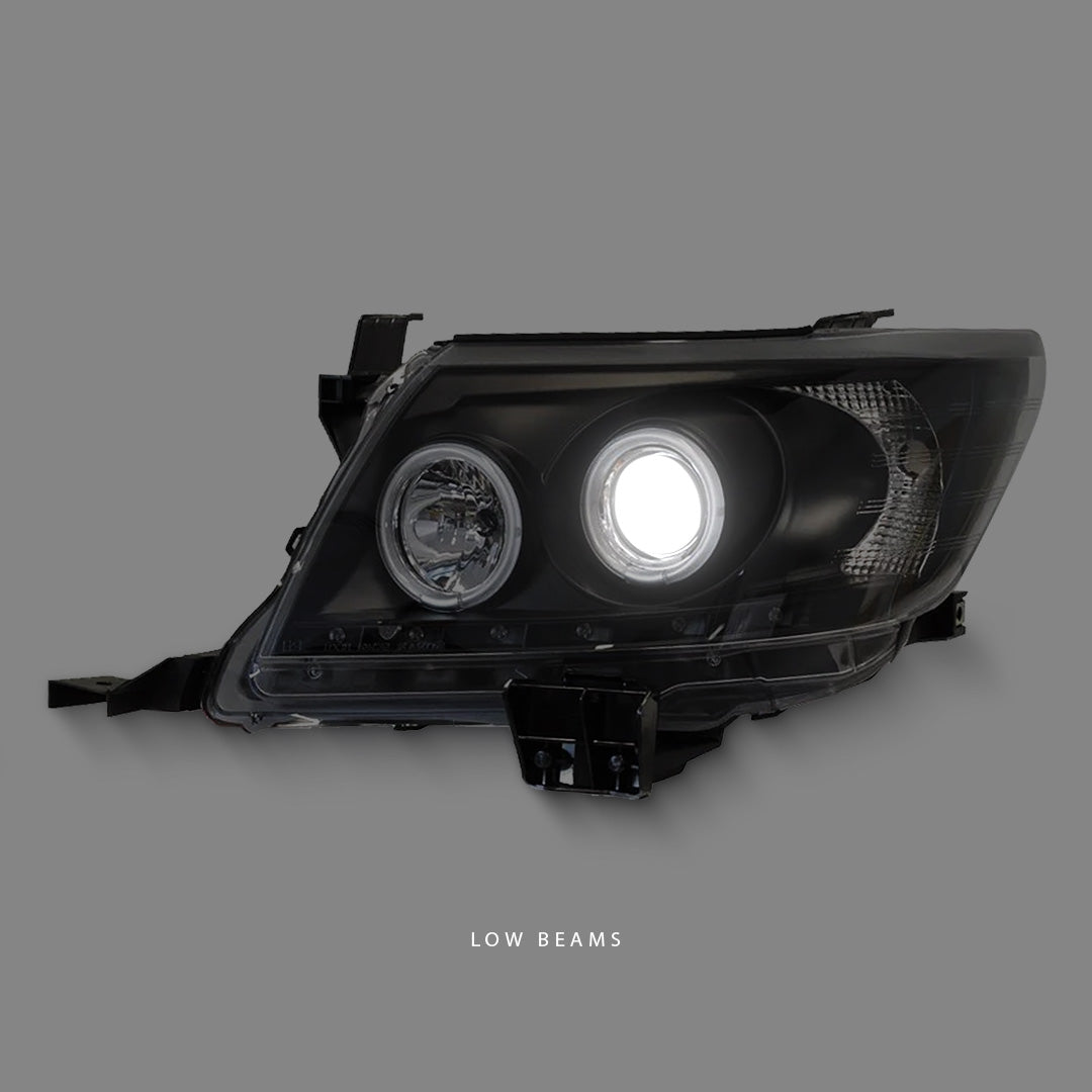 Toyota HiLux SR5 (2011 - 2014) Black LED DRL Angel Eyes Projector Headlights LH + RH