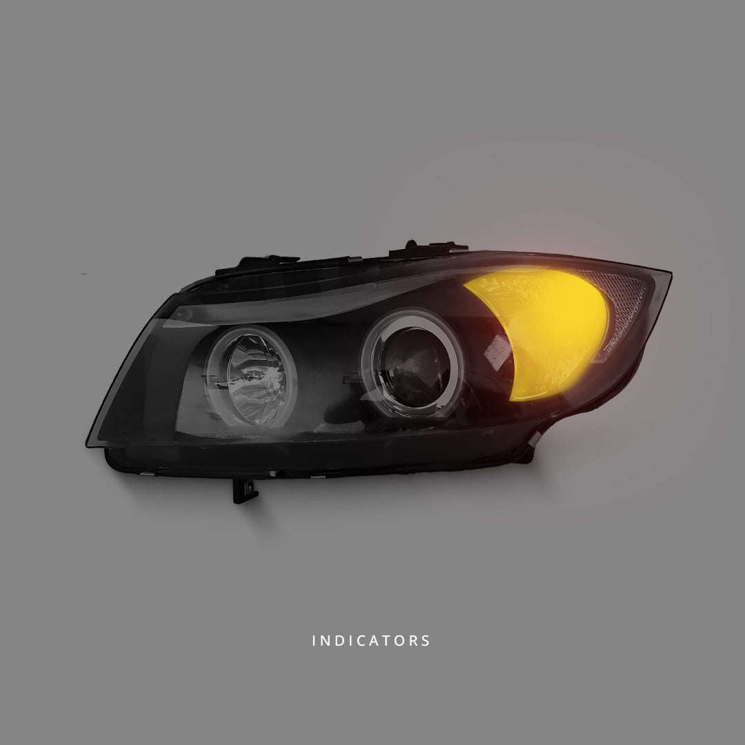 BMW 3-Series E90 Sedan (2005 - 2008) Black LED Angel Eyes Projector Headlights LH + RH