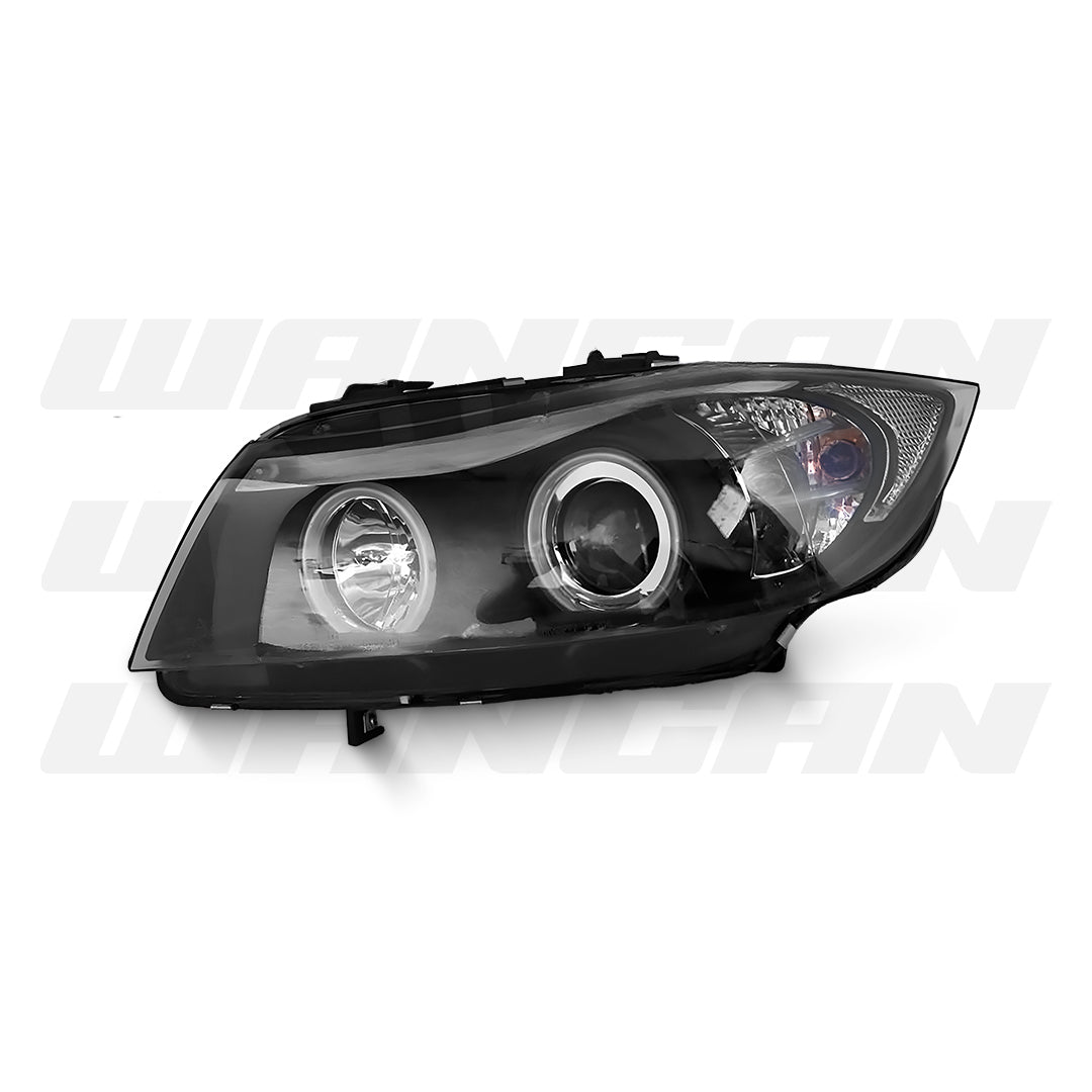 BMW 3-Series E90 Sedan (2005 - 2008) Black LED Angel Eyes Projector Headlights LH + RH