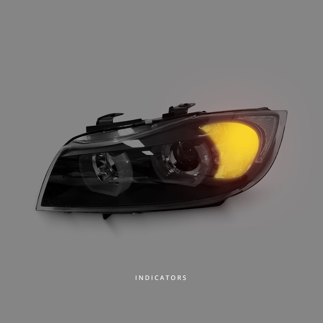 BMW 3-Series E90 Sedan (2005 - 2008) Black 3D LED DRL Angel Eyes Projector Headlights LH + RH