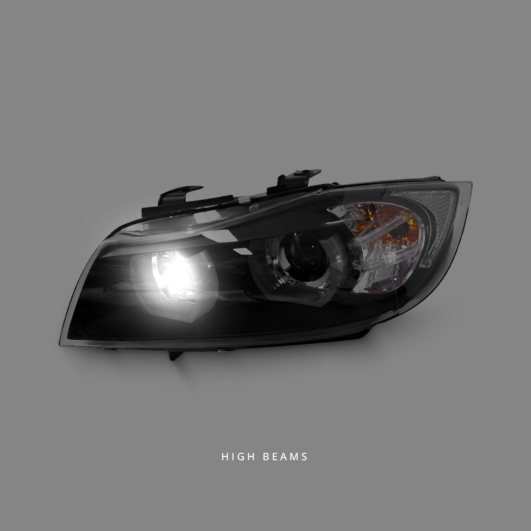 BMW 3-Series E90 Sedan (2005 - 2008) Black 3D LED DRL Angel Eyes Projector Headlights LH + RH