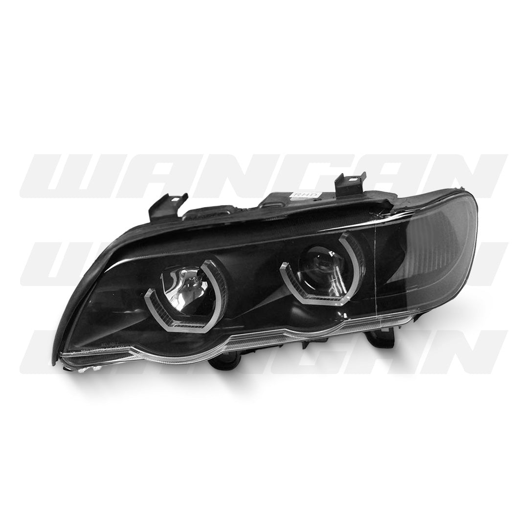 BMW X5 E53 (1999 - 2003) Black 3D Dual LED Angel Eyes Projector Headlights LH + RH