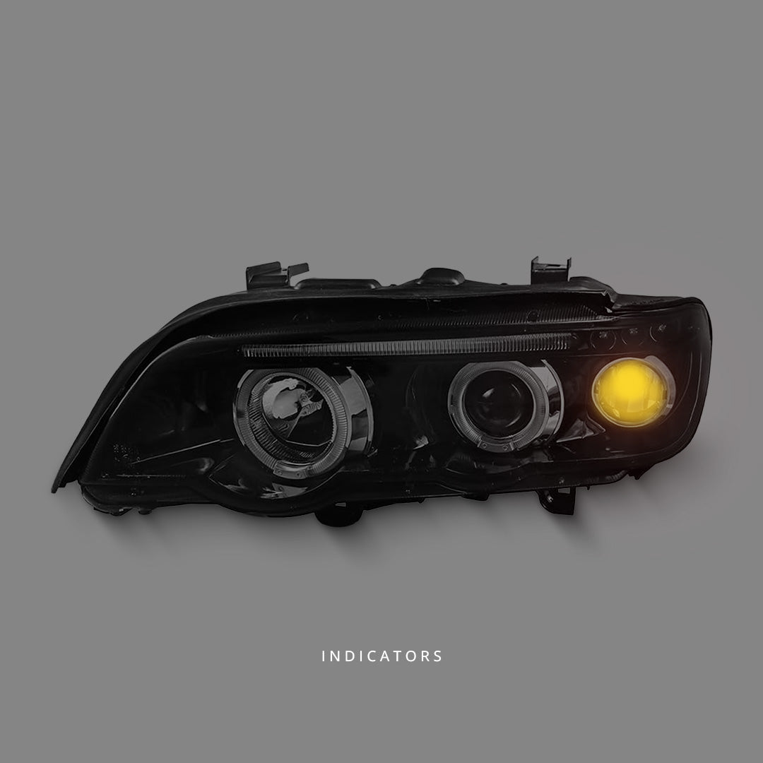 BMW X5 E53 (1999 - 2003) Black Dual LED Angel Eyes Projector Headlights LH + RH