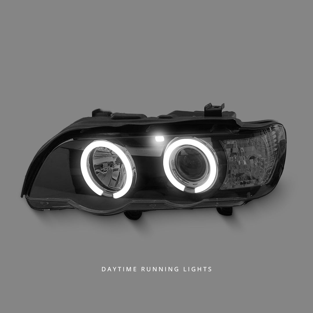 BMW X5 E53 Pre-LCI (1999 - 2003) Black CCFL Angel Eyes Projector Headlights LH + RH