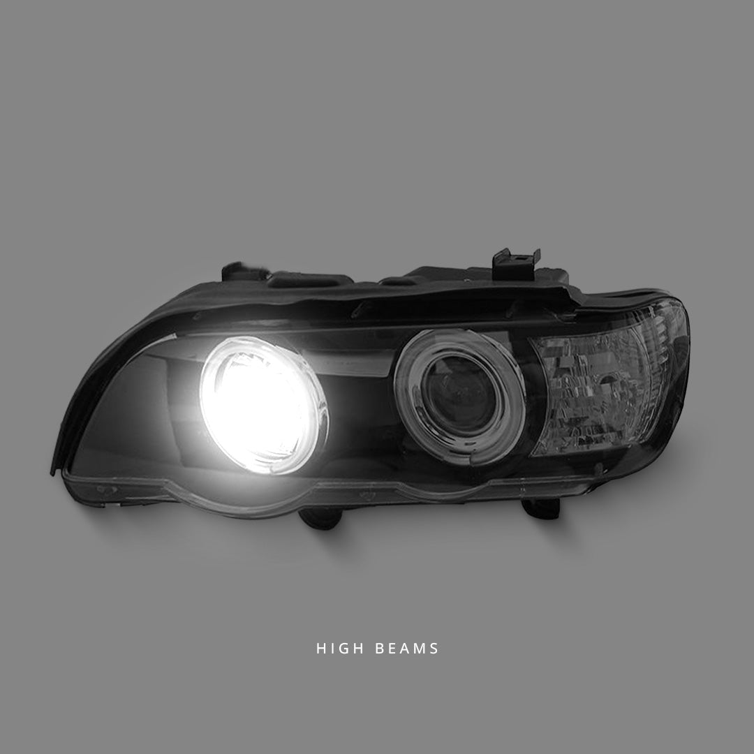 BMW X5 E53 Pre-LCI (1999 - 2003) Black CCFL Angel Eyes Projector Headlights LH + RH