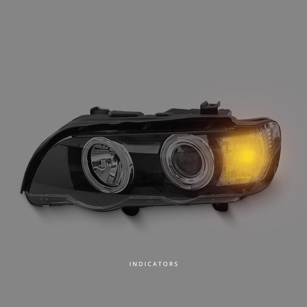BMW X5 E53 Pre-LCI (1999 - 2003) Black CCFL Angel Eyes Projector Headlights LH + RH