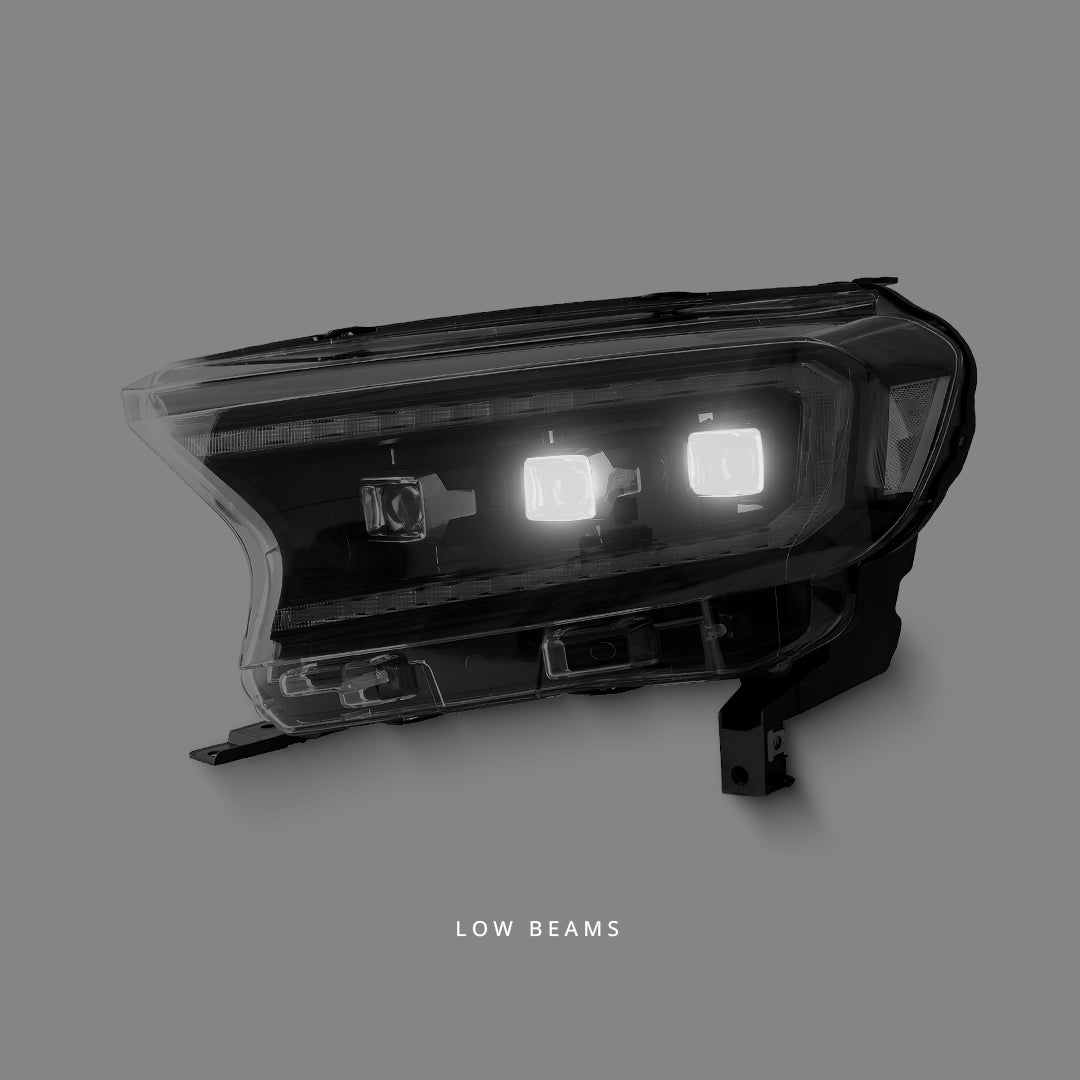 Ford Ranger PX MK2 / MK3 (2016 - 2021) Sequential Black LED DRL Projector Headlights LH + RH