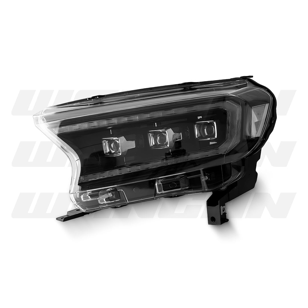 Ford Ranger PX MK2 / MK3 (2016 - 2021) Sequential Black LED DRL Projector Headlights LH + RH