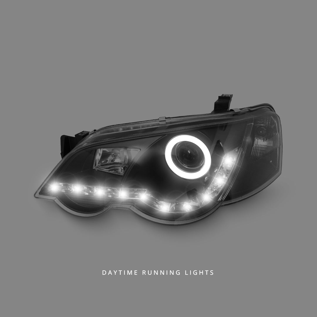 Ford Falcon BA / BF XR6 / XR8 (2002 - 2008) Black LED DRL Projector Headlights LH + RH