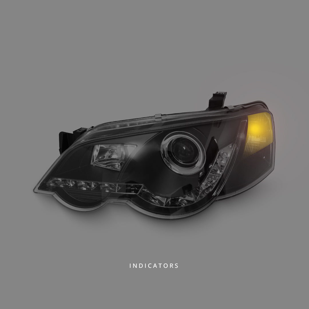 Ford Falcon BA / BF XR6 / XR8 (2002 - 2008) Black LED DRL Projector Headlights LH + RH