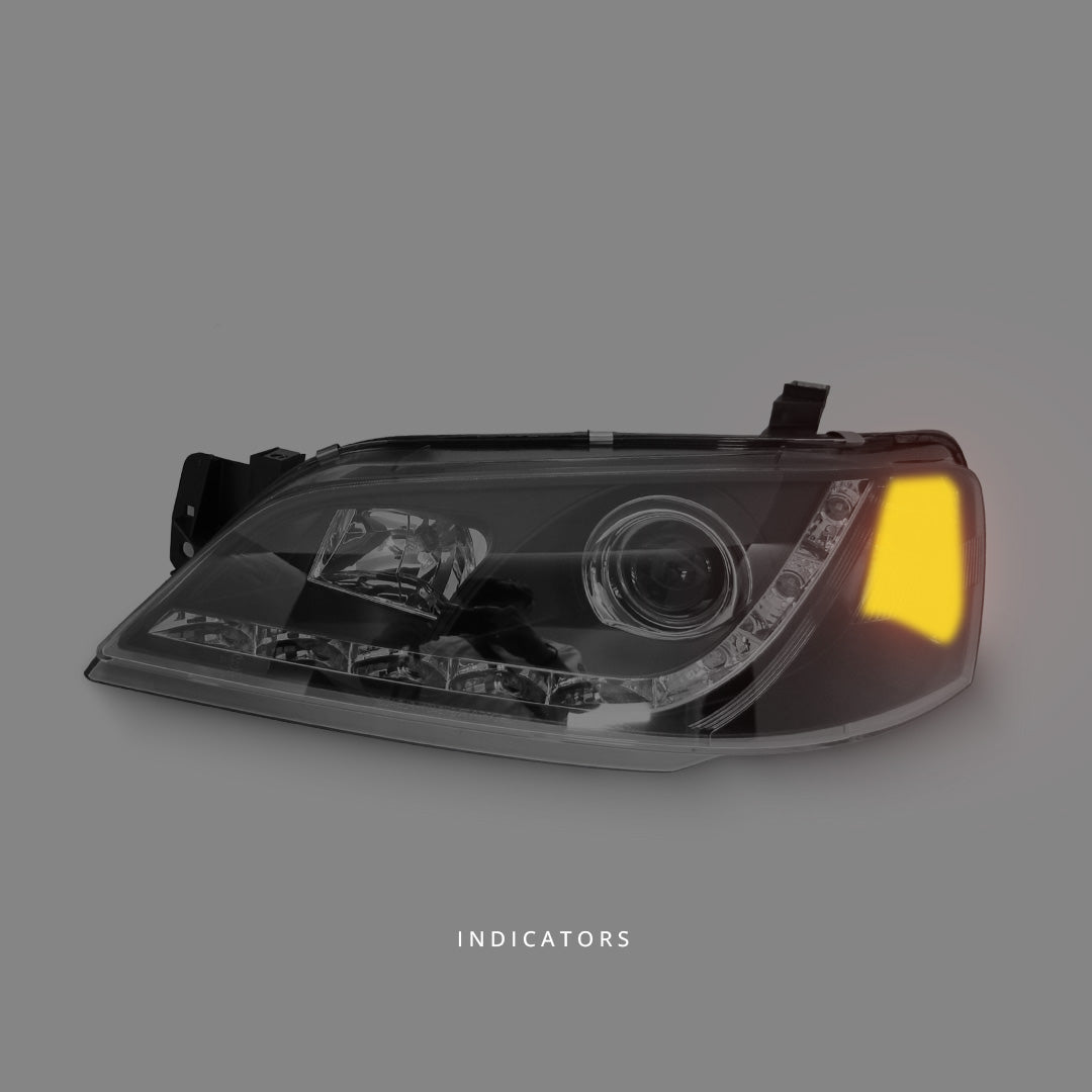 Ford Falcon BA / BF (2002 - 2008) Black LED DRL Projector Headlights LH + RH