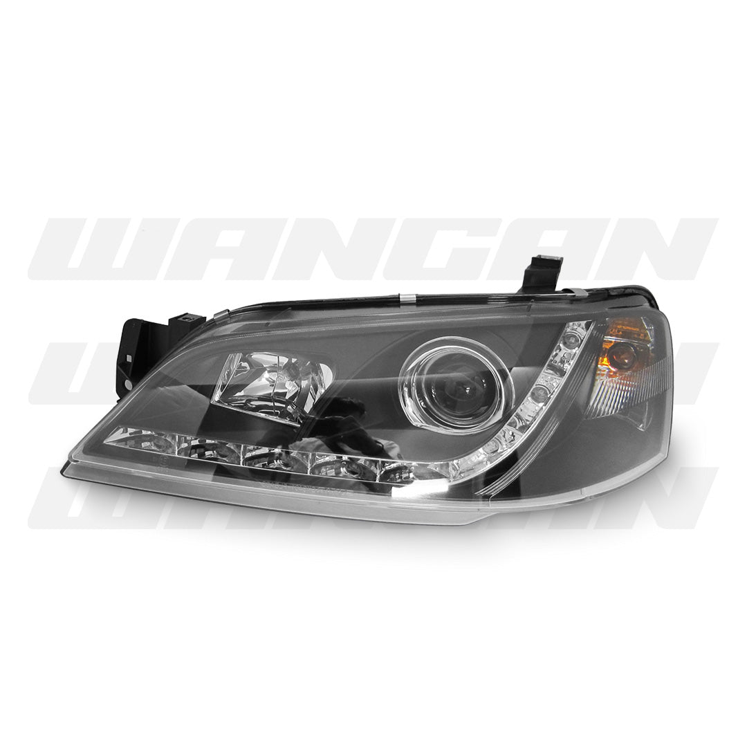 Ford Falcon BA / BF (2002 - 2008) Black LED DRL Projector Headlights LH + RH