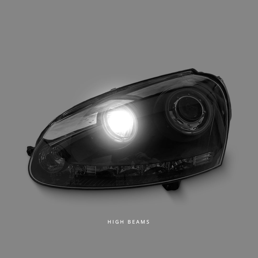 Volkswagen Golf MK5 TDI GTI (2003 - 2008) Black LED DRL Angel Eyes Projector Headlights LH + RH