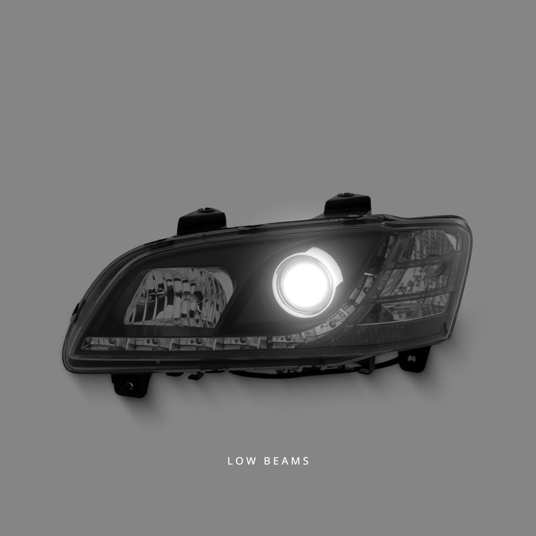 Holden Commodore VE Series 1 (2006 - 2010) Black LED DRL Projector Headlights LH + RH