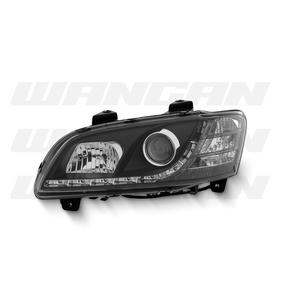 Holden Commodore VE Series 1 (2006 - 2010) Black LED DRL Projector Headlights LH + RH