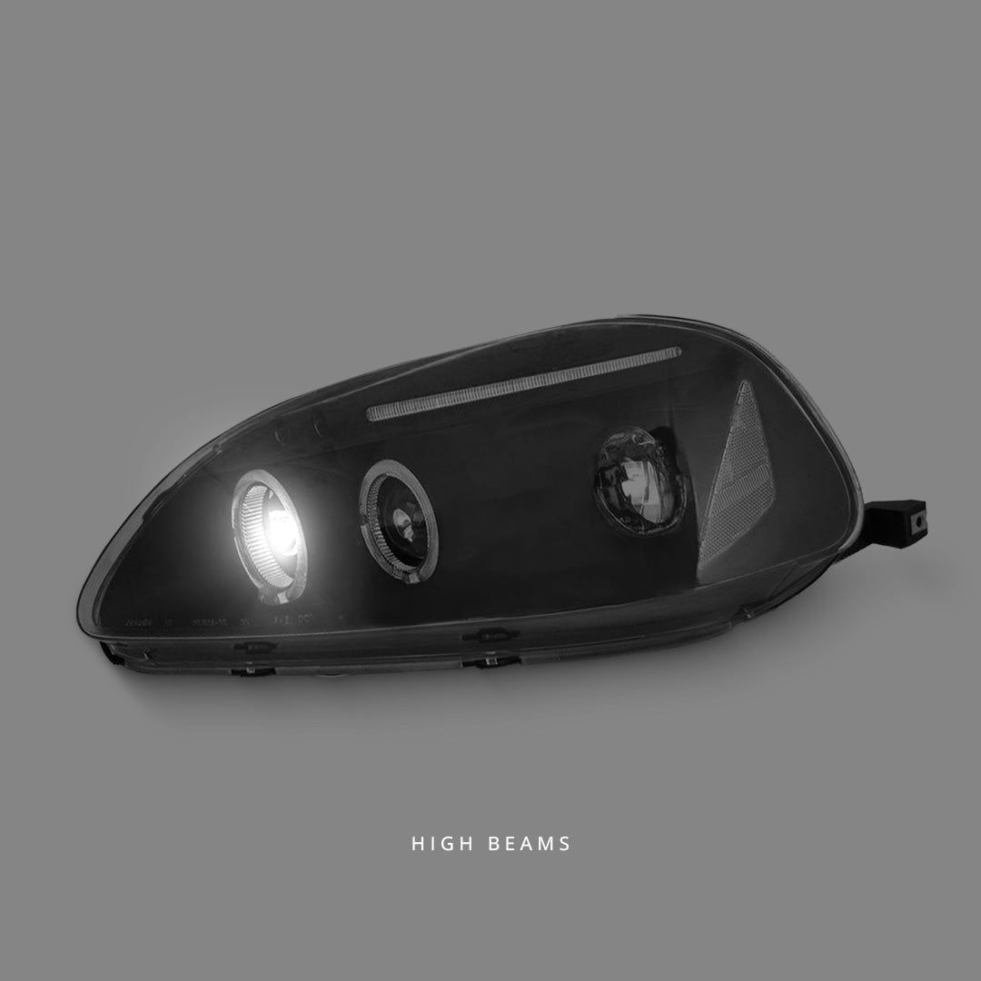 Honda Civic EK (1996 - 1998) Black LED Angel Eyes Projector Headlights LH + RH