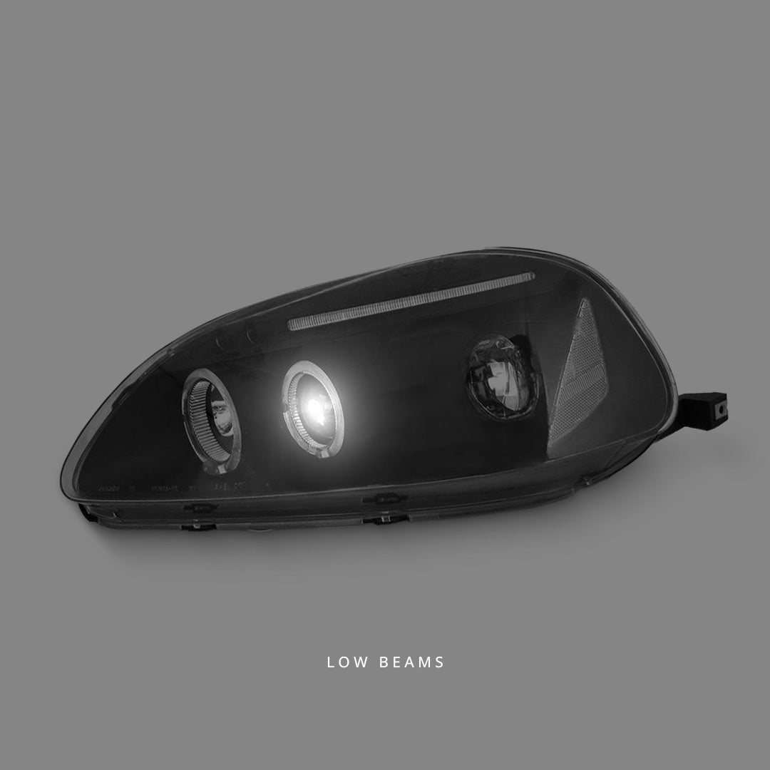 Honda Civic EK (1996 - 1998) Black LED Angel Eyes Projector Headlights LH + RH