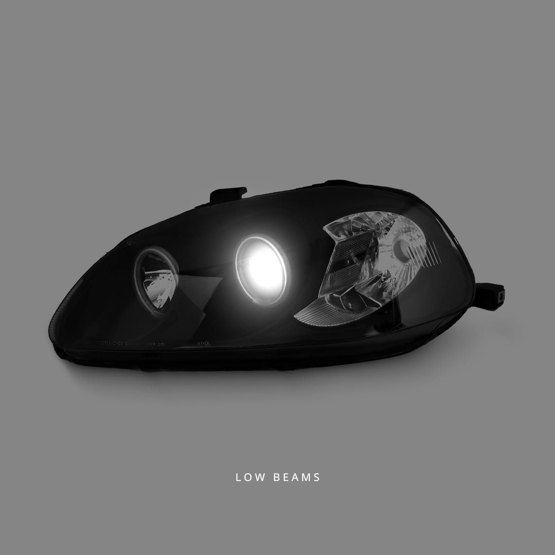 Honda Civic EK (1996 - 1998) Black CCFL Angel Eyes Projector Headlights LH + RH
