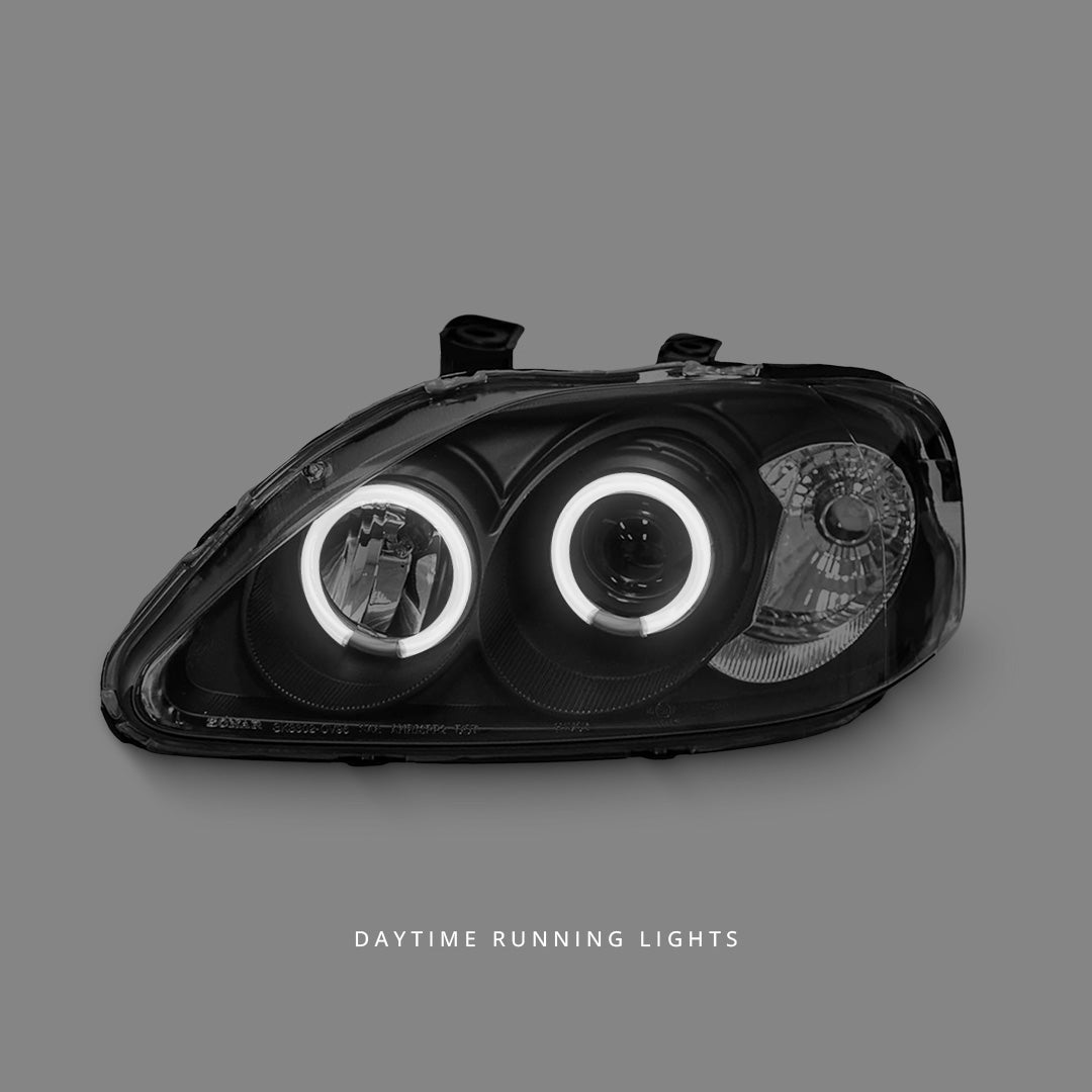 Honda Civic EK (1999 - 2000) Black CCFL Angel Eyes Projector Headlights LH + RH