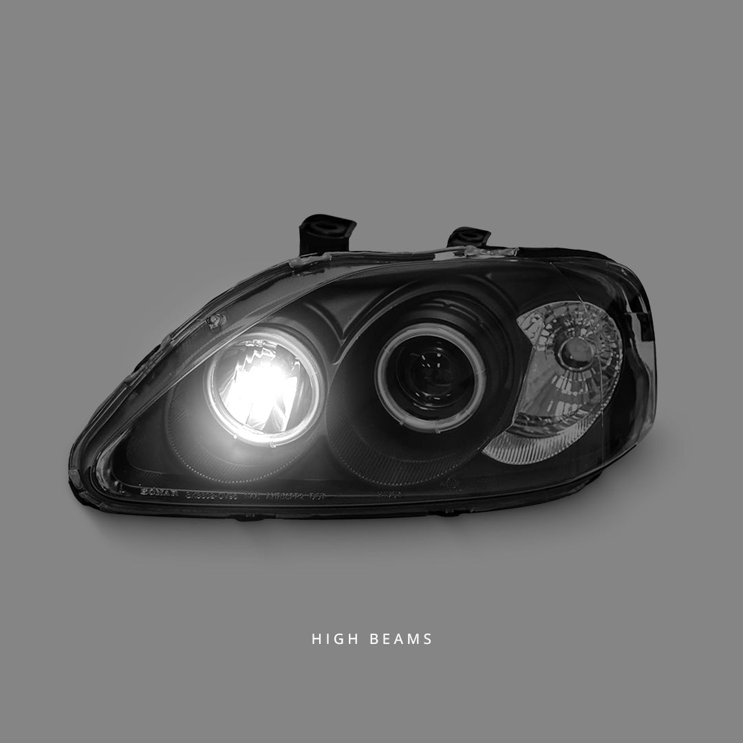 Honda Civic EK (1999 - 2000) Black CCFL Angel Eyes Projector Headlights LH + RH