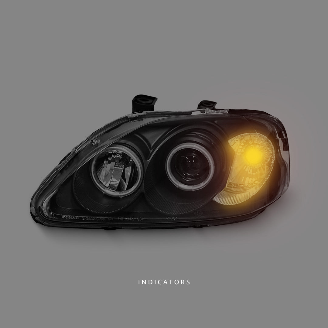 Honda Civic EK (1999 - 2000) Black CCFL Angel Eyes Projector Headlights LH + RH