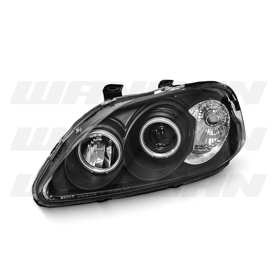 Honda Civic EK (1999 - 2000) Black CCFL Angel Eyes Projector Headlights LH + RH