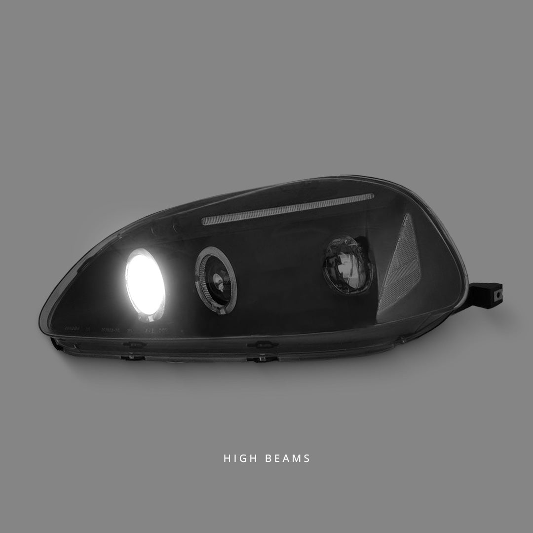 Honda Civic EK (1999 - 2000) Black LED Angel Eyes Projector Headlights LH + RH