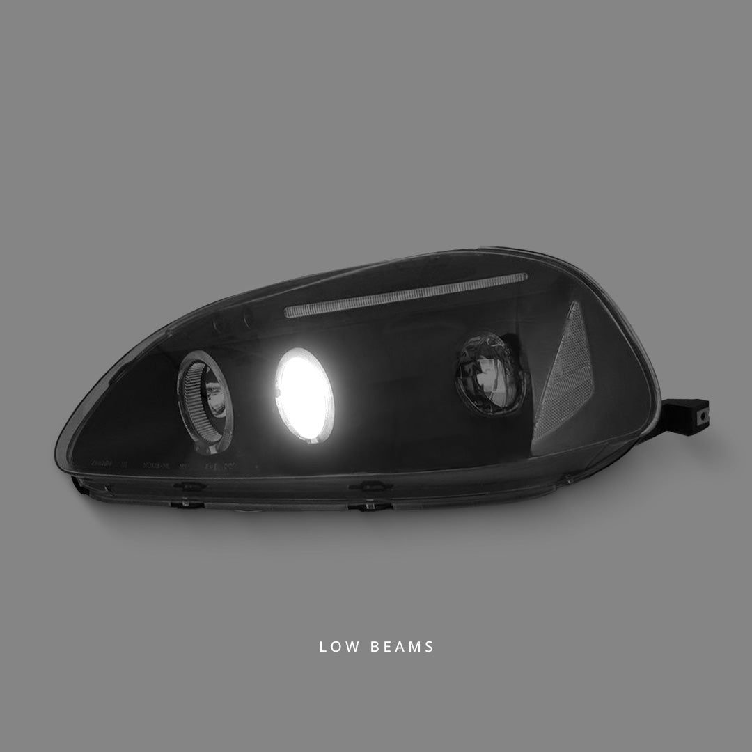 Honda Civic EK (1999 - 2000) Black LED Angel Eyes Projector Headlights LH + RH