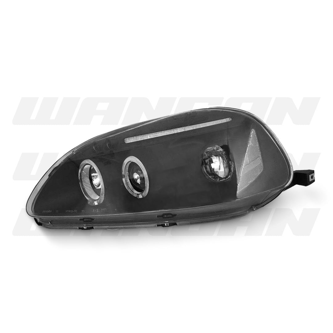 Honda Civic EK (1999 - 2000) Black LED Angel Eyes Projector Headlights LH + RH