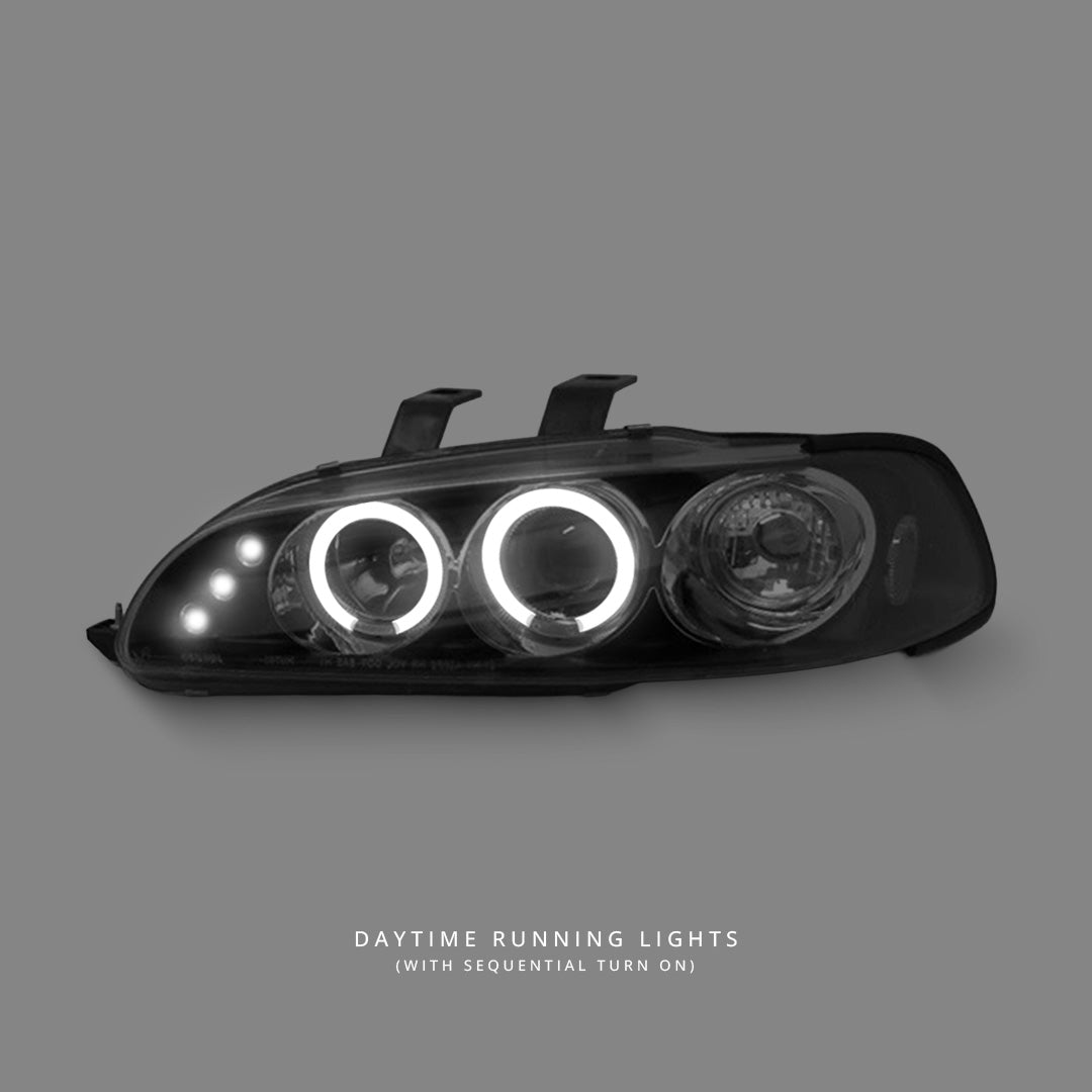 Honda Civic EG / EH (1991 - 1995) Black LED Angel Eyes Projector Headlights LH + RH