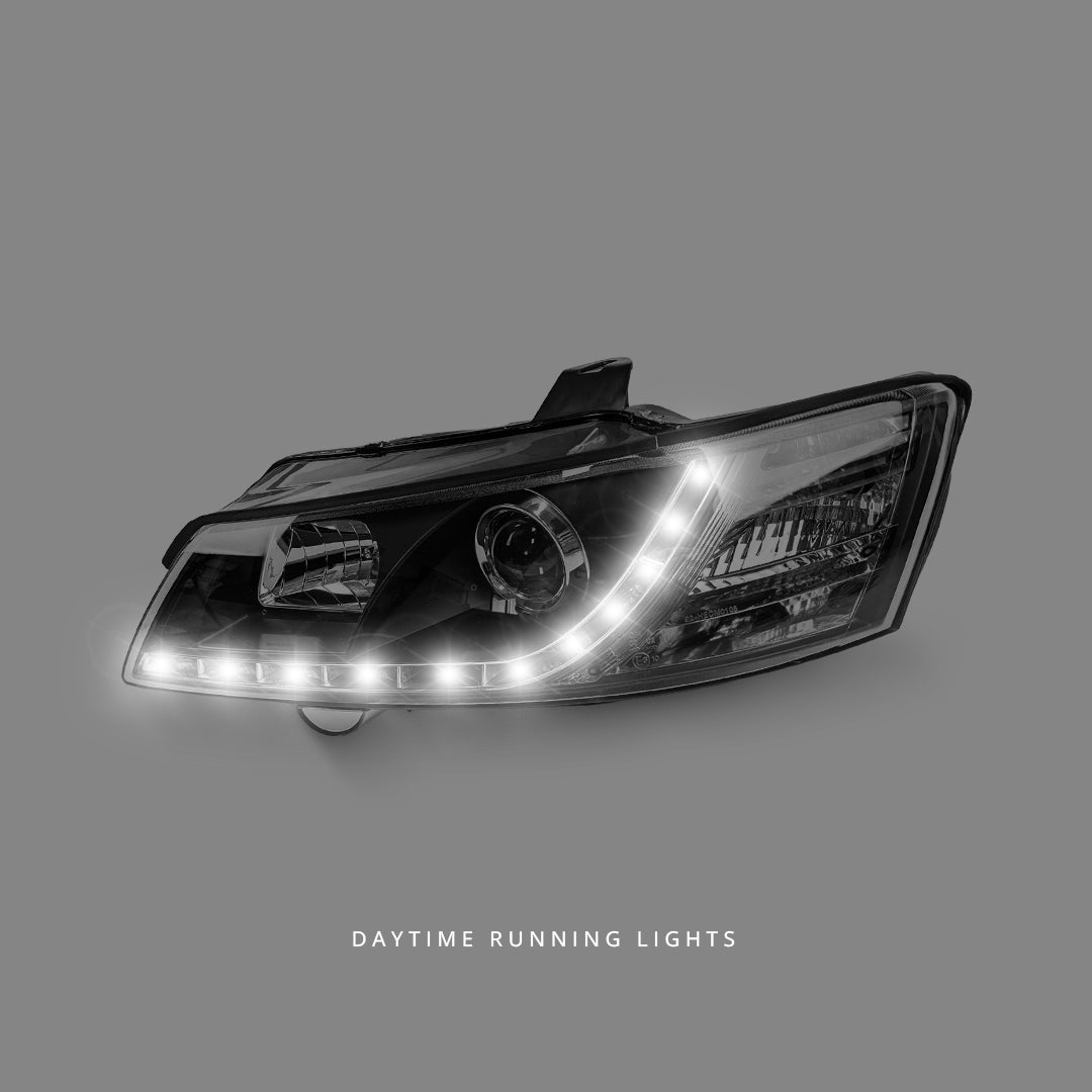 Holden Commodore VY (2002 - 2004) Black LED DRL Projector Headlights LH + RH