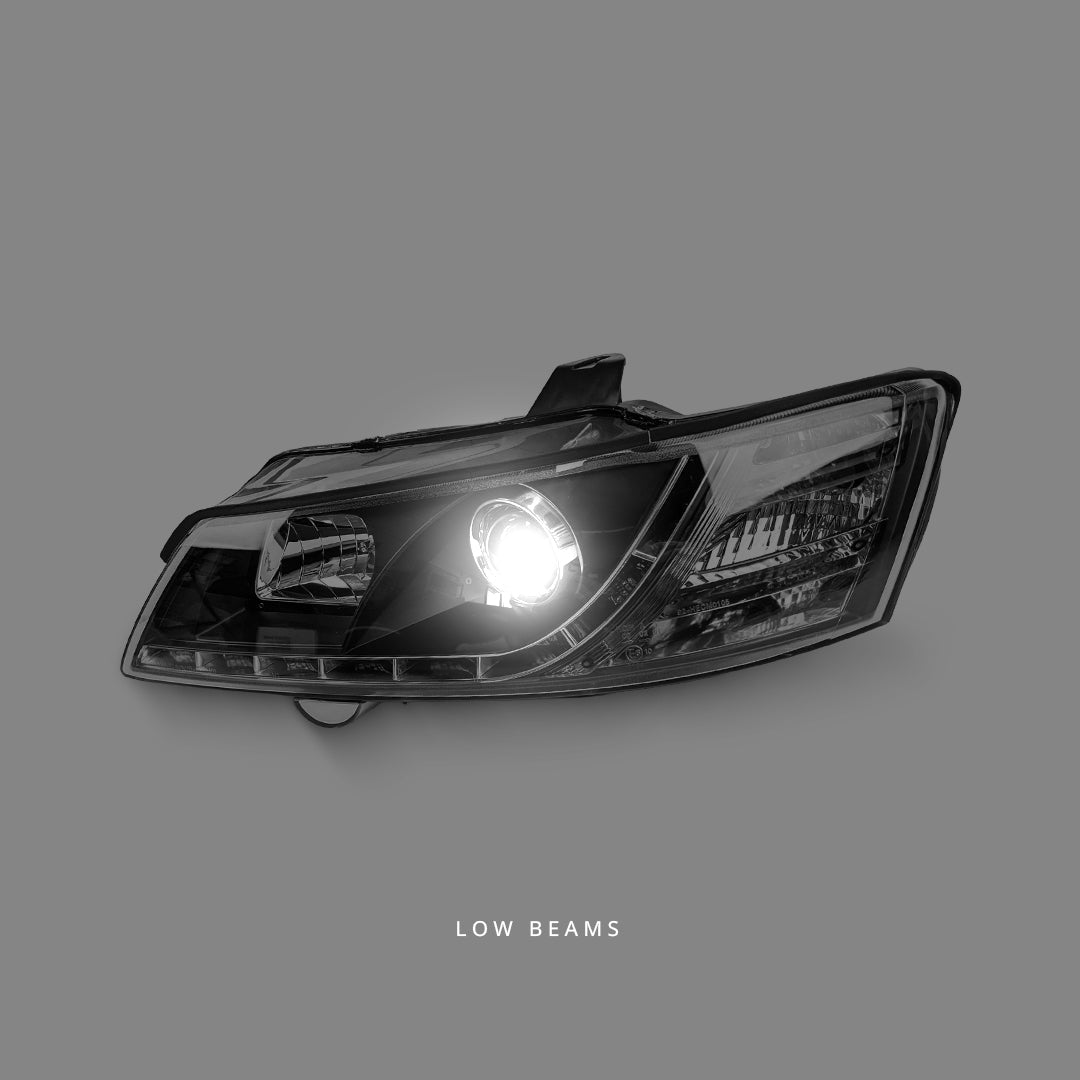 Holden Commodore VY (2002 - 2004) Black LED DRL Projector Headlights LH + RH
