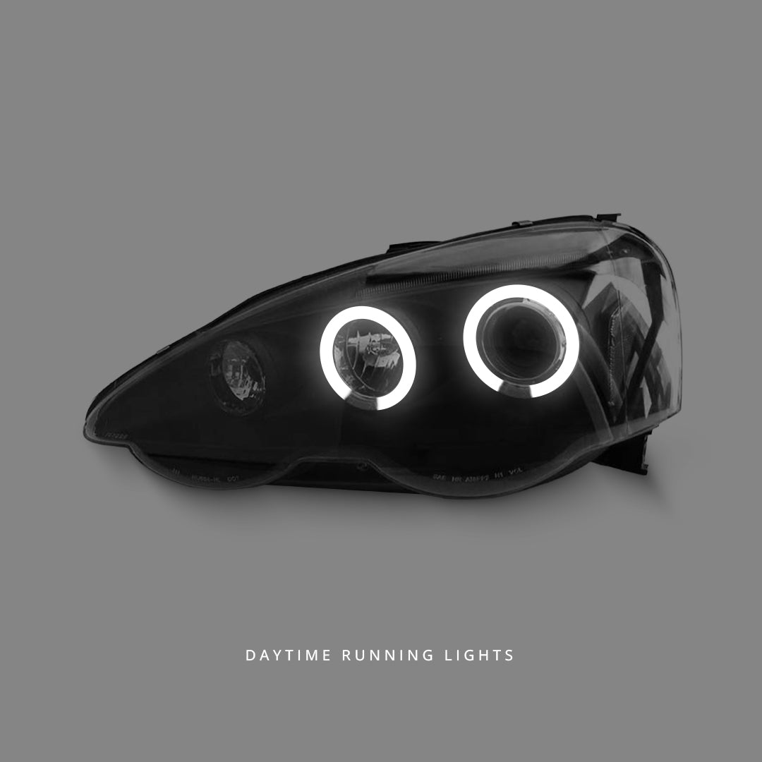 Honda Integra DC5 (2001 - 2003) Black LED Angel Eyes Projector Headlights LH + RH