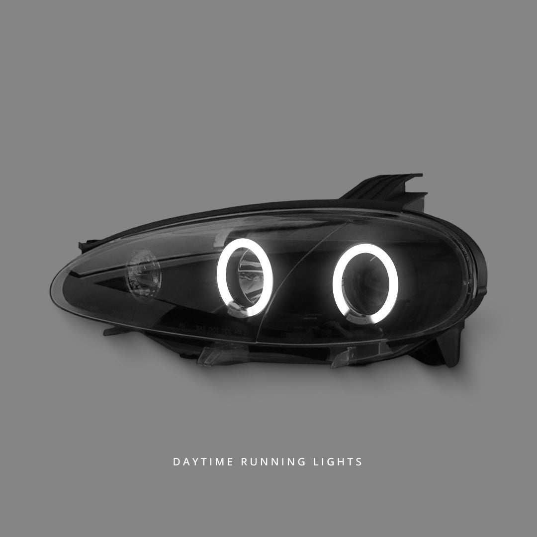 Mazda MX-5 NB Series 2 (2001 - 2005) Black LED Angel Eyes Projector Headlights LH + RH