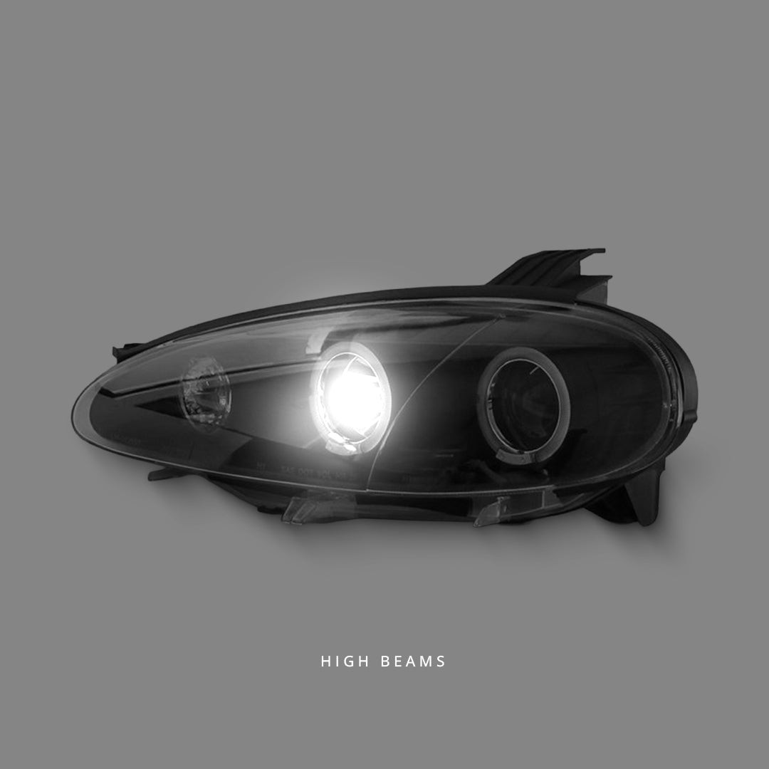 Mazda MX-5 NB Series 2 (2001 - 2005) Black LED Angel Eyes Projector Headlights LH + RH