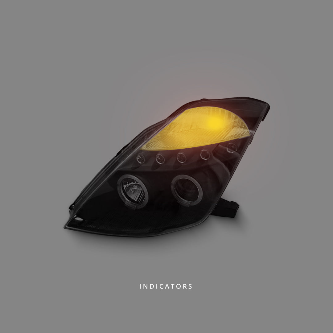 Nissan 350Z / Z33 Fairlady (2003 - 2005) Black LED DRL Angel Eyes Projector Headlights LH + RH