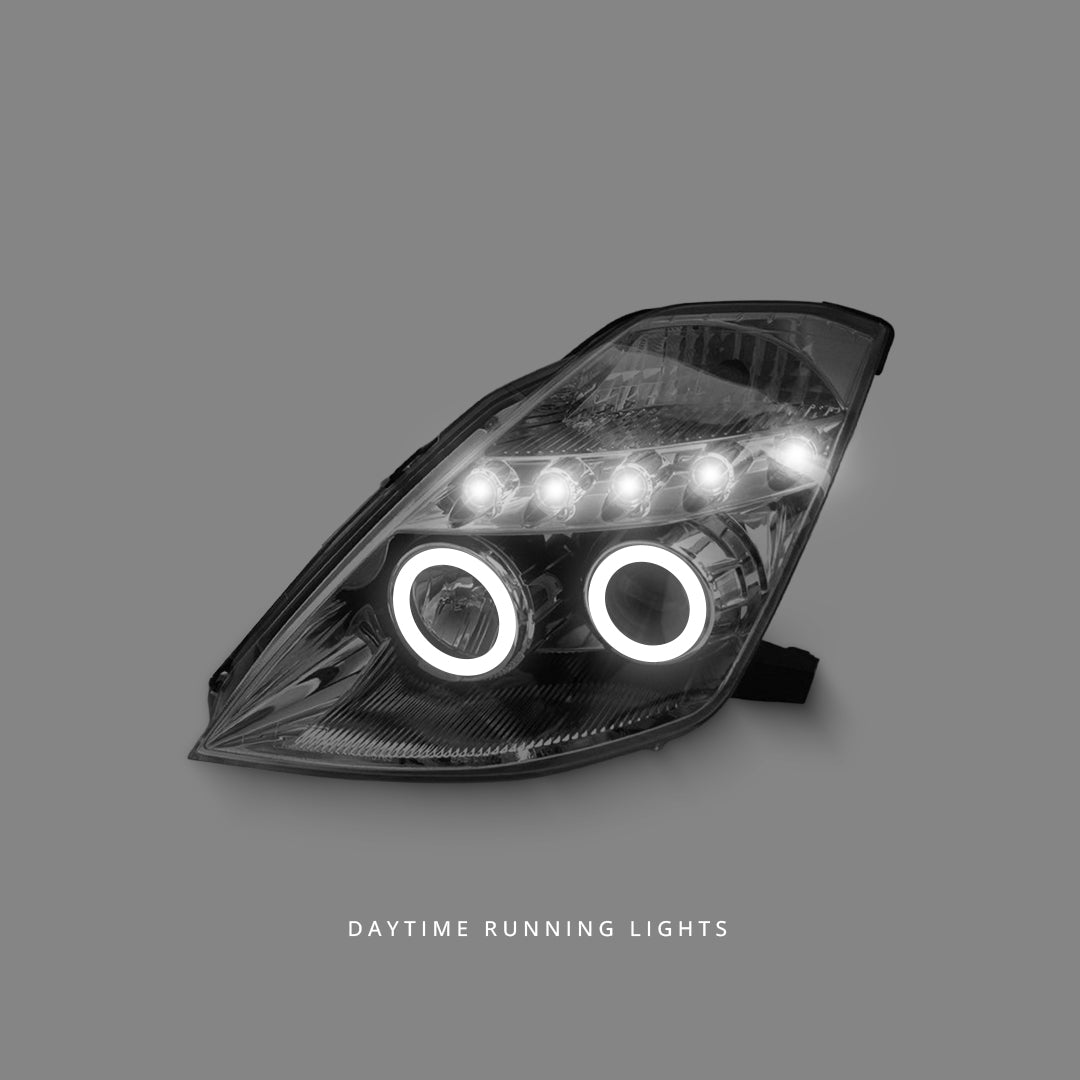 Nissan 350Z / Z33 Fairlady (2003 - 2005) Clear LED DRL Angel Eyes Projector Headlights LH + RH