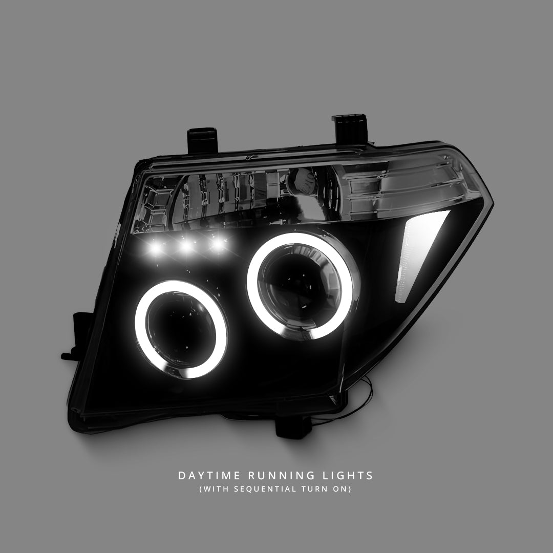 Nissan Navara D40 2-Door / 4-Door (2005 - 2014) Black LED Angel Eyes Headlights LH + RH