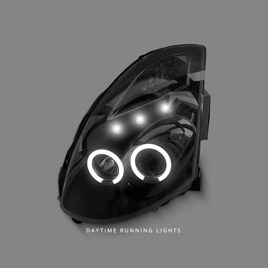Infiniti G-Line G35 (2001 - 2006) Black LED DRL Angel Eyes Projector Headlights LH + RH