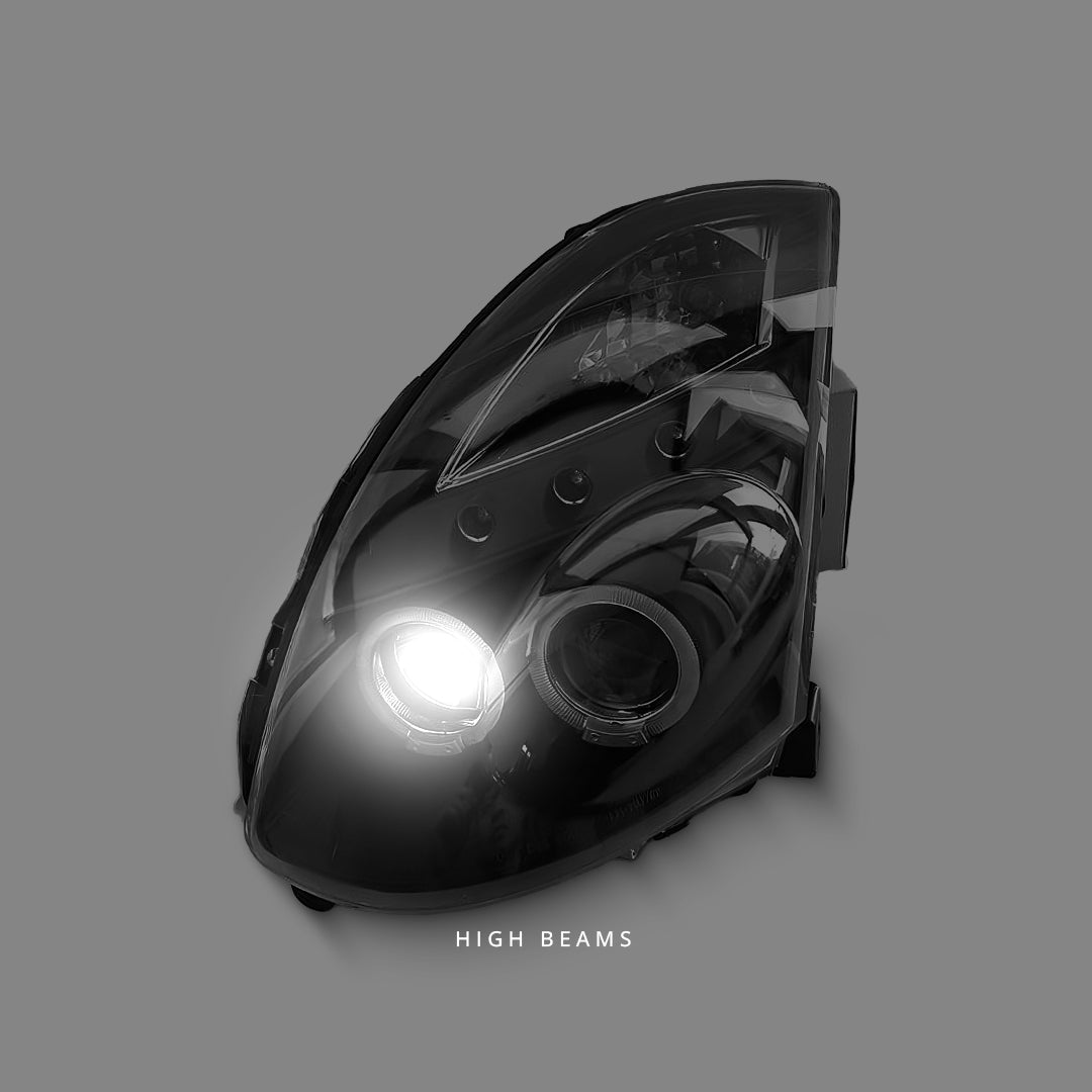 Infiniti G-Line G35 (2001 - 2006) Black LED DRL Angel Eyes Projector Headlights LH + RH