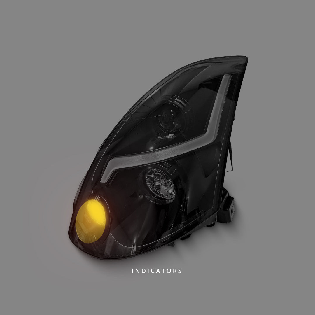 Nissan Skyline V35 350GT Coupe (2001 - 2006) Black 3D LED DRL Projector Headlights LH + RH